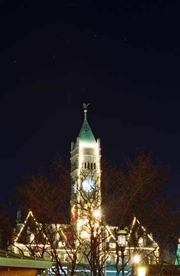 Lowell city hall at night
