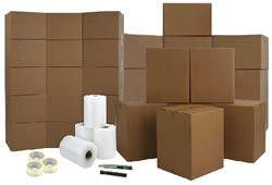 Value Pack of moving boxes, bubble wrap and other moving supplies for packing the contents of three to five rooms.