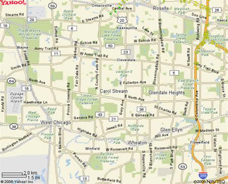 Carol Stream, IL map for delivery and courier service.