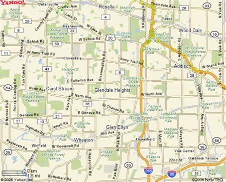 Glendale Heights, IL map for delivery and courier service.