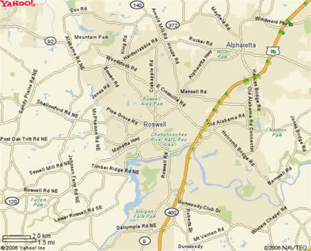 Roswell, GA map for delivery and courier service.