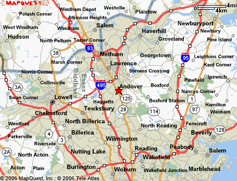 Andover, MA map for delivery and courier service.