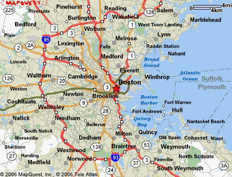 Boston, MA map for delivery and courier service.