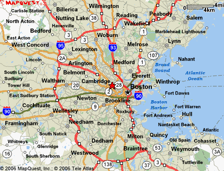 Cambridge, MA map for delivery and courier service.