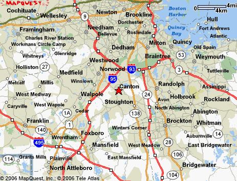 Canton, MA map for delivery and courier service.