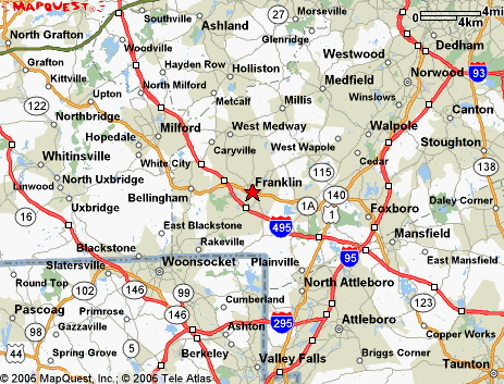 Franklin, MA map for delivery and courier service.