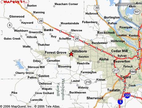 Hillsboro, OR map for delivery and courier service.