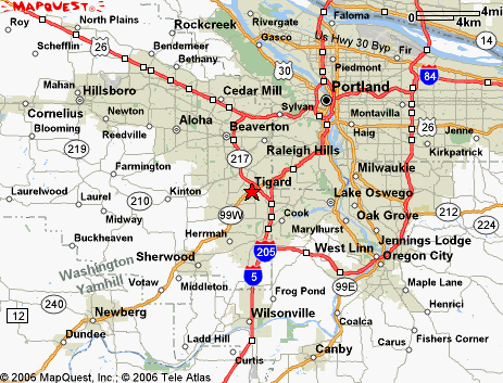 Tigard, OR map for delivery and courier service.