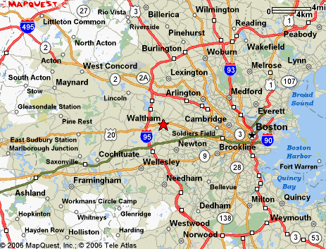 Waltham, MA map for delivery and courier service.